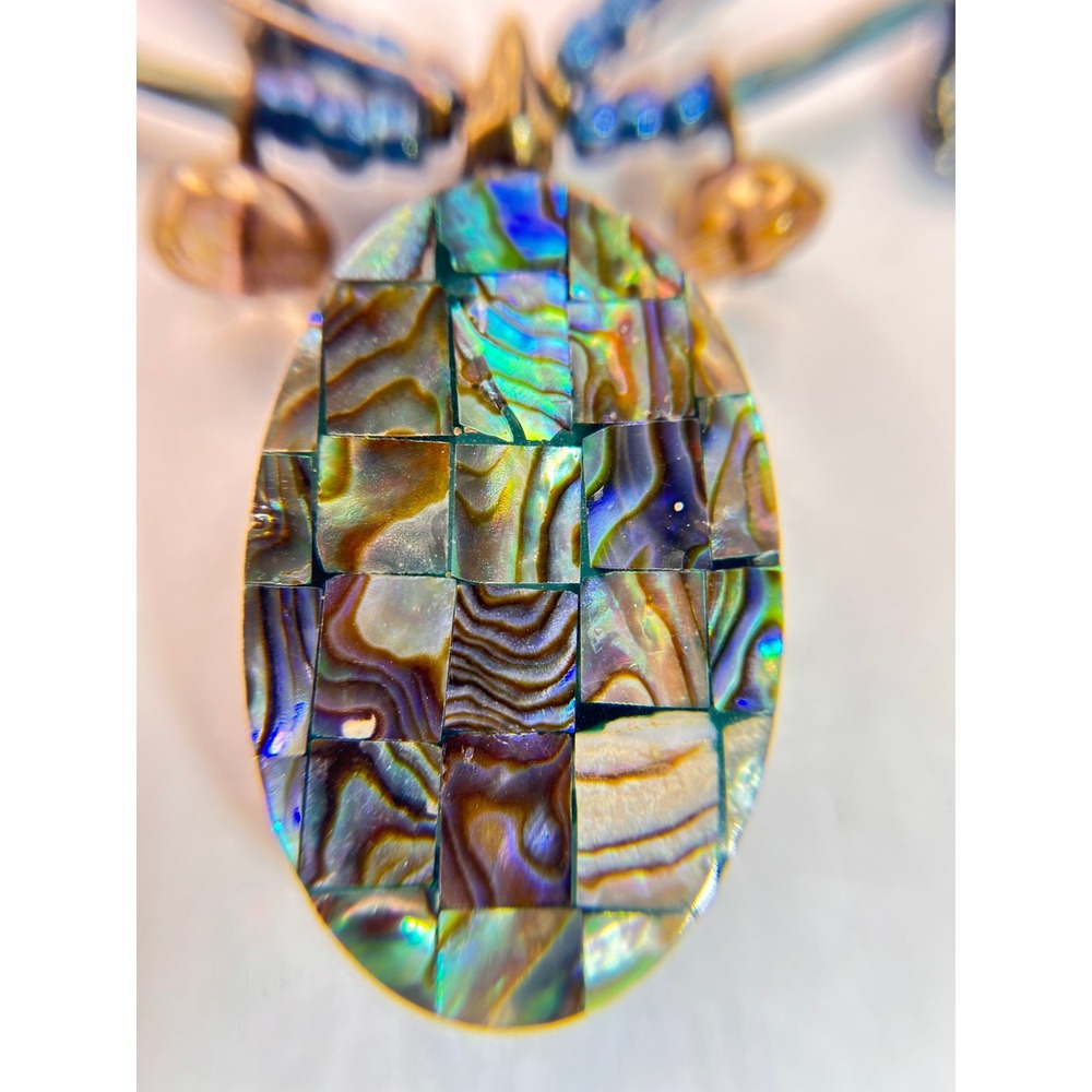 Chicos Necklace Women OS Blue Gold Good Abalone Mosaic Multi Strand Statement - Picture 2 of 7